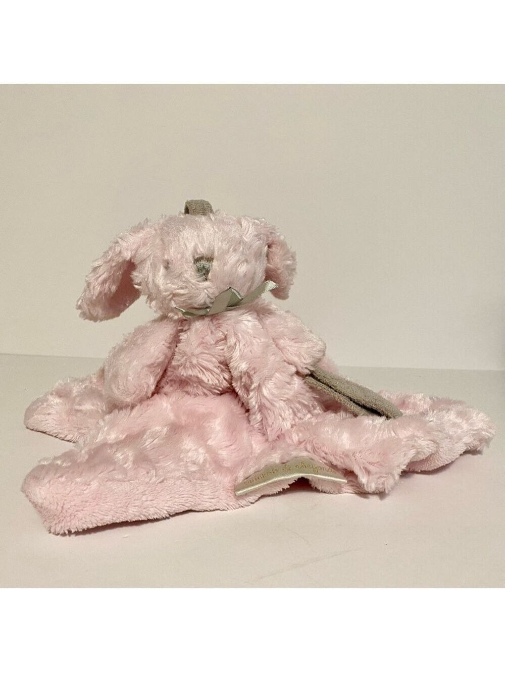 Blankets & Beyond Bunny Lovey Security Blanket Paci Holder Pink Gray Baby Toy